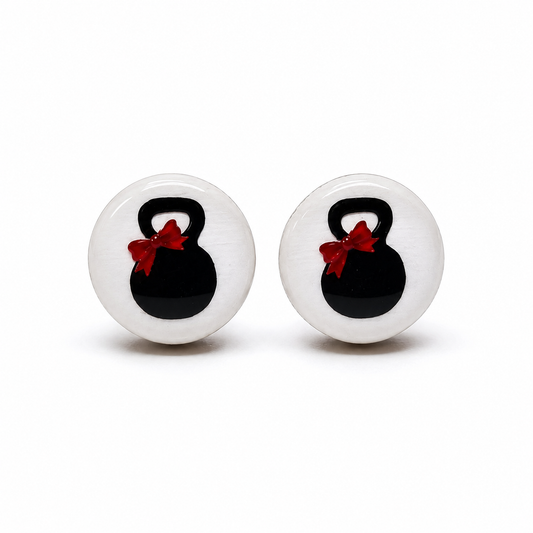 Kettlebells and Red Bows Stud Earrings by Candi Cove Designs