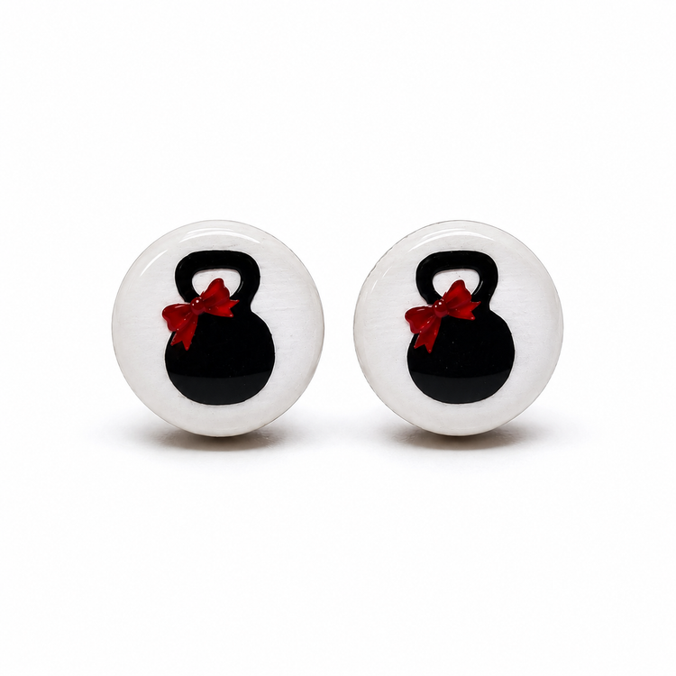 Kettlebells and Red Bows Stud Earrings by Candi Cove Designs