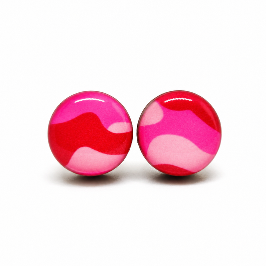 Pink Camouflage Stud Earrings by Candi Cove Designs