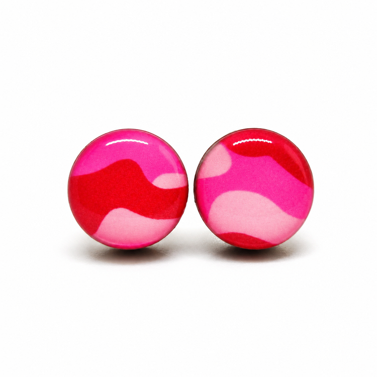 Pink Camouflage Stud Earrings by Candi Cove Designs
