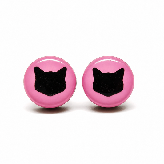 Light Pink Black Cat Stud Earrings by Candi Cove Designs