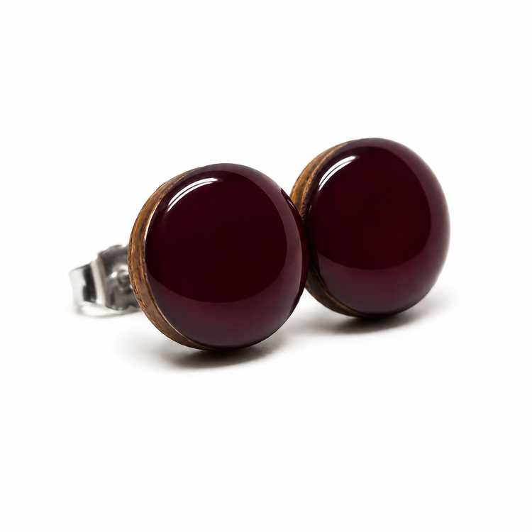 Dark Burgundy Stud Earrings by Stainless Steel Posts Vibrant Color Dot Earrings Candi Cove Designs