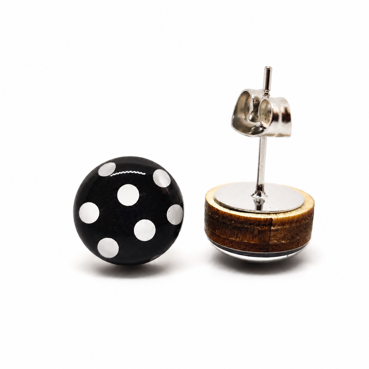 Black and White Polka Dots Stud Earrings by Candi Cove Designs
