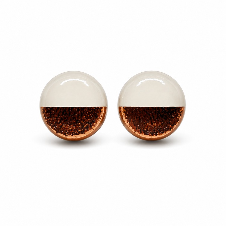 Cream and Rose Gold Faux Hammered Metal Earrings by Candi Cove Designs
