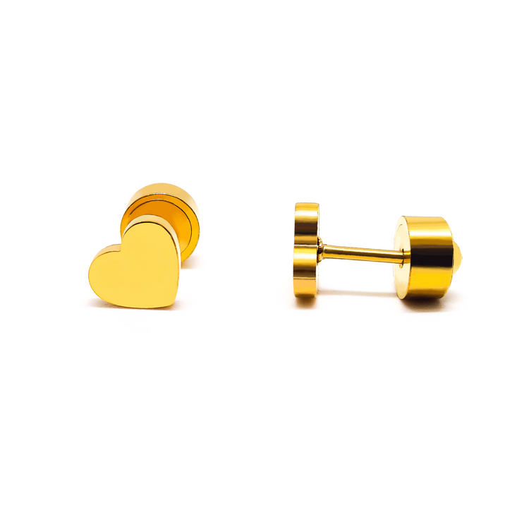 Heart Stud Earrings, 6 mm Tiny Screw on Flatback Nap,18K Gold Flat Back Earrings for Piercing Jewelry Gift for Women by Candi Cove Designs