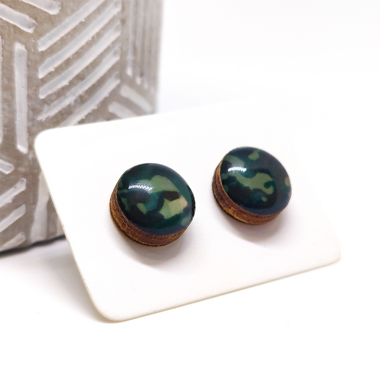 Forest Green Camo Stud Earrings by Candi Cove Designs