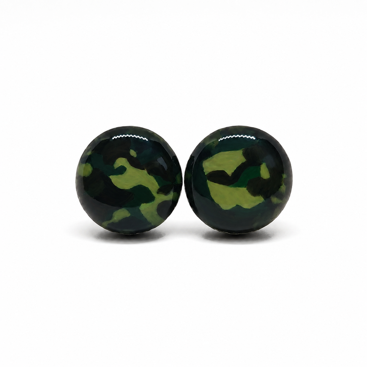 Forest Green Camo Stud Earrings by Candi Cove Designs