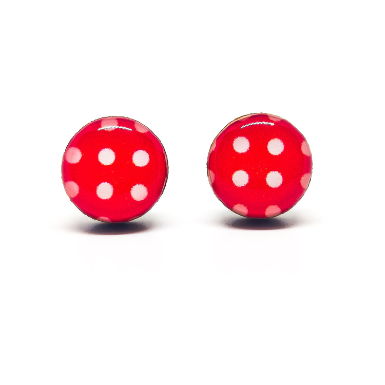 Red and White Polka Dot Stud Earrings by Candi Cove Designs