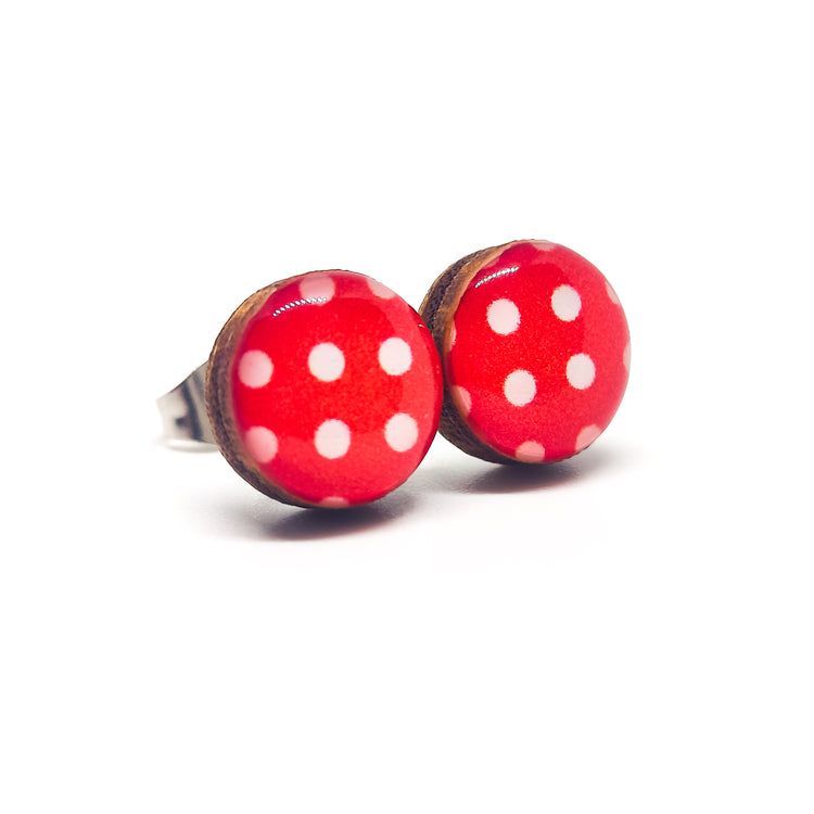 Red and White Polka Dot Stud Earrings by Candi Cove Designs