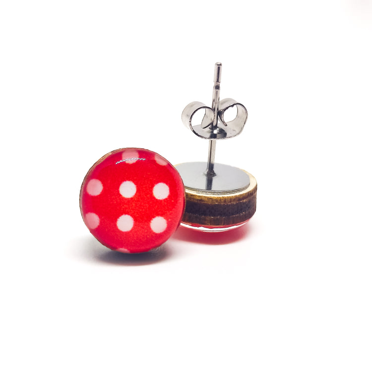 Red and White Polka Dot Stud Earrings by Candi Cove Designs