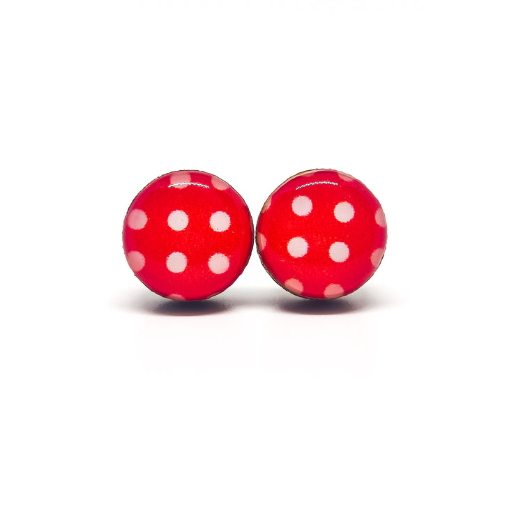 Red and White Polka Dot Stud Earrings by Candi Cove Designs