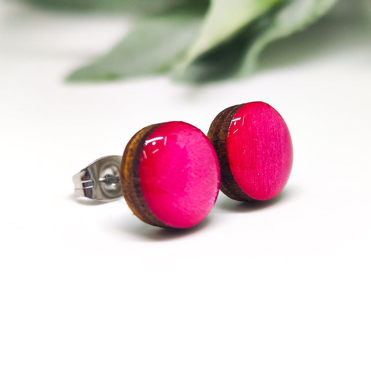 Hot Pink Shimmer Vibrant Studs Earrings by Candi Cove Designs