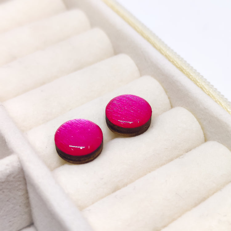 Hot Pink Shimmer Vibrant Studs Earrings by Candi Cove Designs
