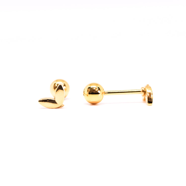 Two Flower Petals Stud Earrings, Tiny Screw on Flatback Nap, 18K Gold Flat Back Earrings for Piercing Jewelry Gift for Women