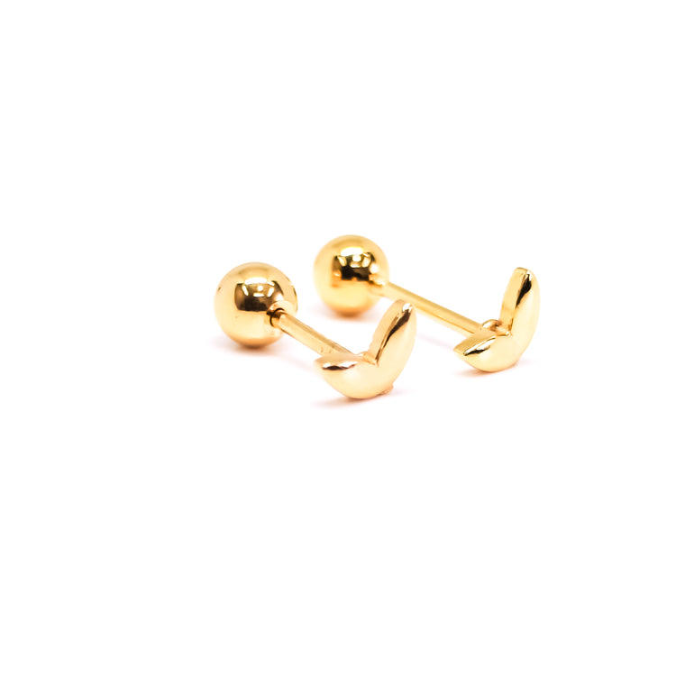 Two Flower Petals Stud Earrings, Tiny Screw on Flatback Nap, 18K Gold Flat Back Earrings for Piercing Jewelry Gift for Women