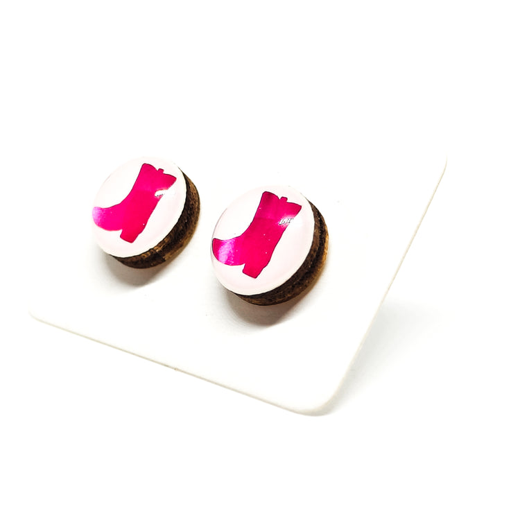 Hot Pink Cowgirl Boot Shimmer Vibrant Studs Earrings by Candi Cove Designs