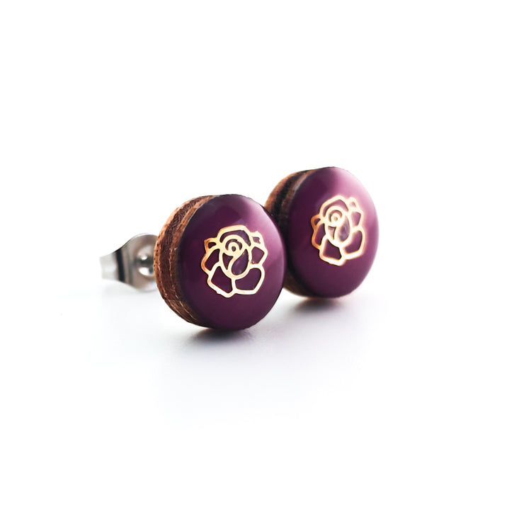 Golden Rose Plum Purple 10 mm Stud earrings by Candi Cove Designs