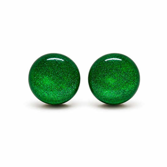 Pine Green Shimmer Stud Earrings by Candi Cove Designs