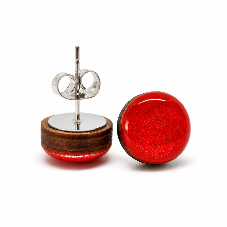 Scarlet Red Shimmer Stud Earrings by Candi Cove Designs