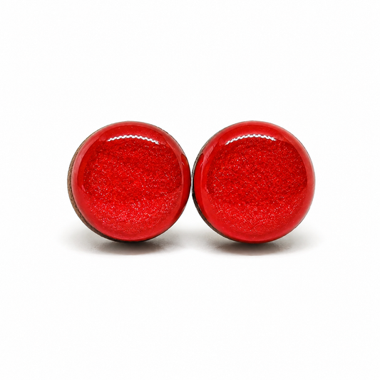 Scarlet Red Shimmer Stud Earrings by Candi Cove Designs