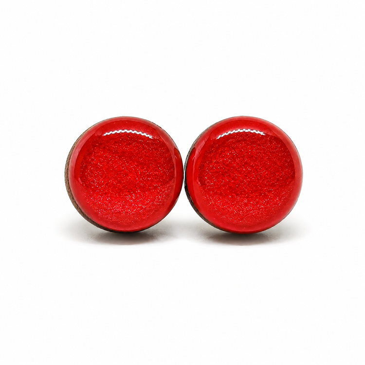 Scarlet Red Shimmer Stud Earrings by Candi Cove Designs