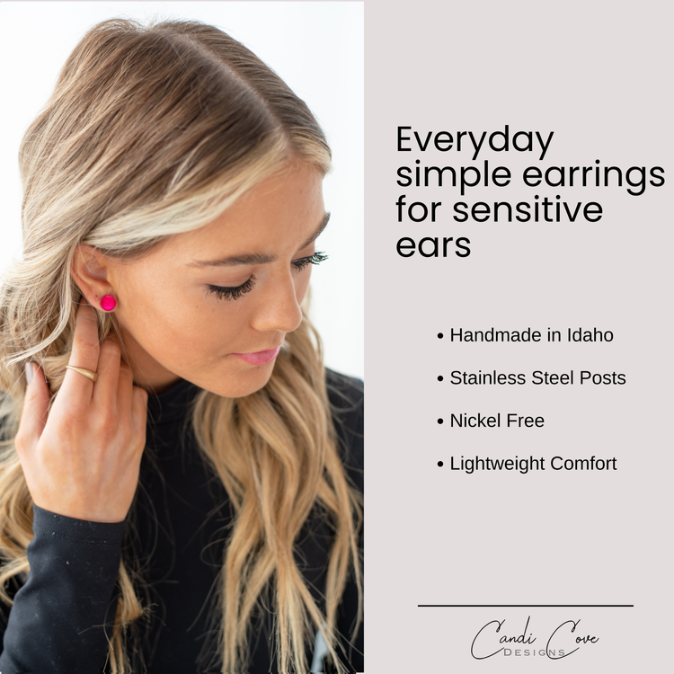 Hot Pink Shimmer Vibrant Studs Earrings by Candi Cove Designs