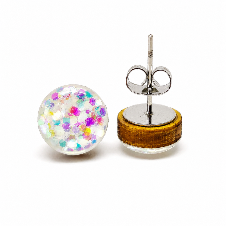 Earrings with colorful bead design on a white background