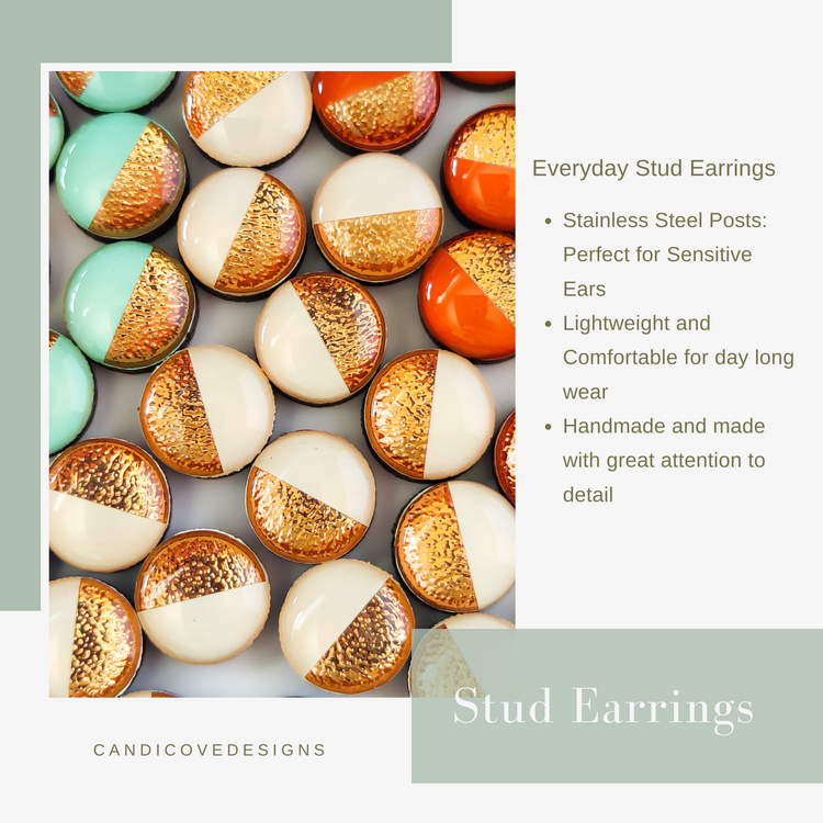 Peachy Coral Shimmer Stud Earrings by Candi Cove Designs