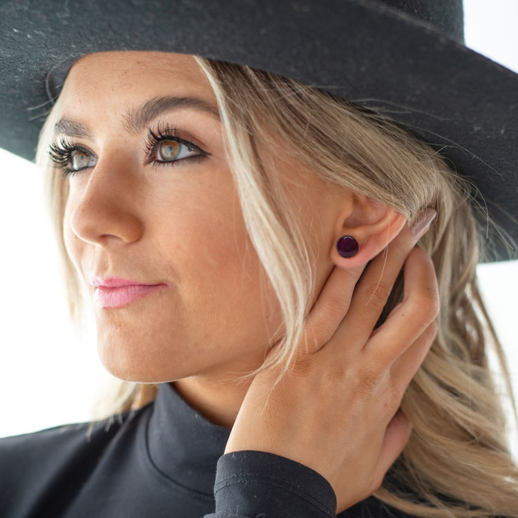 Dark Burgundy Stud Earrings by Stainless Steel Posts Vibrant Color Dot Earrings Candi Cove Designs