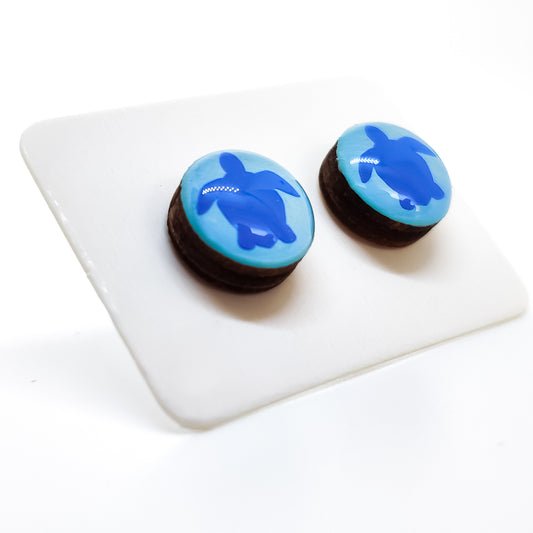 Blue Sea Turtle Stud Earrings by Candi Cove Designs