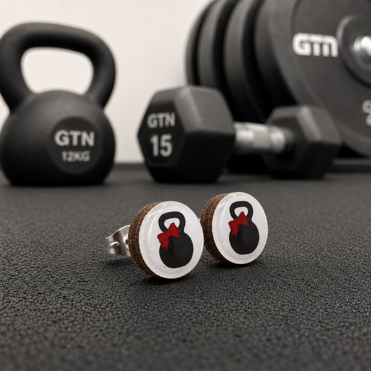 Kettlebells and Red Bows Stud Earrings by Candi Cove Designs