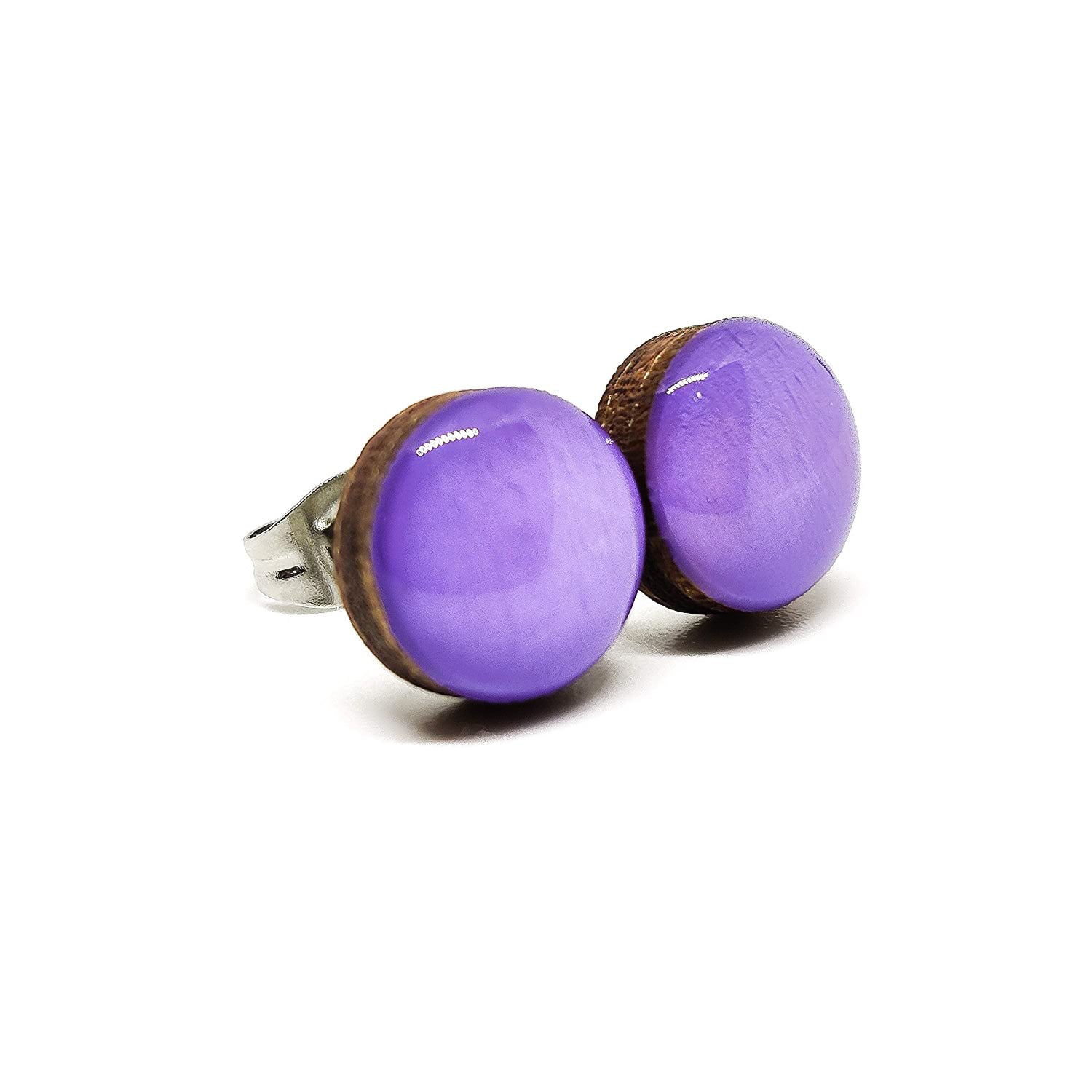 Stud Earrings, Lavender, 10 mm, Handmade, Stainless Steel Posts for Sensitive Ears - Candi Cove Designs  purple jade earrings, lavender stud earrings, lilac stud earrings, jade earrings, purple post earrings for women, lavender purple accessories jewelry, lavender earrings for women under 20, daphne earrings, lavender ball earrings, dot earrings, circle earrings, large stud earrings, button earrings, 
