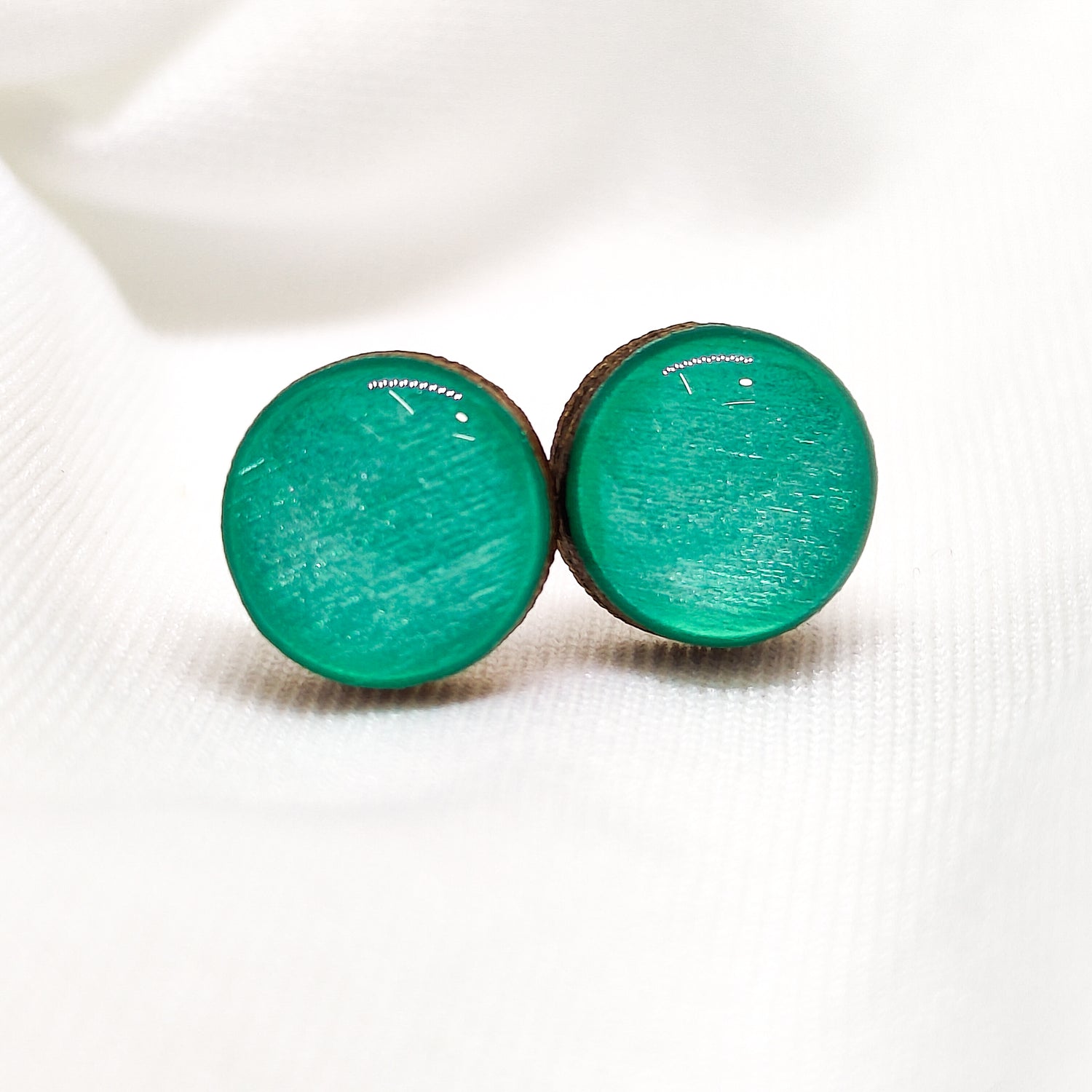 Teal Shimmer Stud Earrings | Color Dot Stud Earrings | Resin Earrings | Everyday Earrings | Small Studs | Colorful Earrings | Circle Studs by candi cove designs