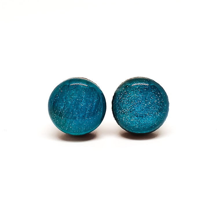 Turquoise Shimmer 10 mm  Stud Earrings, Handmade, Stainless Steel Posts for Sensitive Ears - Candi Cove Designs 