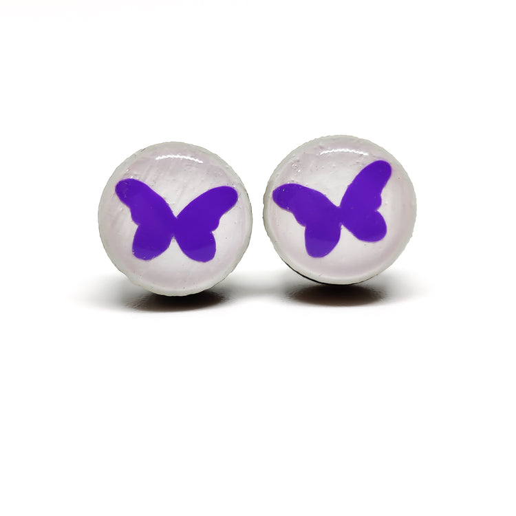 Purple Butterfly 10mm Stud Earrings, Handmade, Posts for Sensitive Ears - Candi Cove Designs 