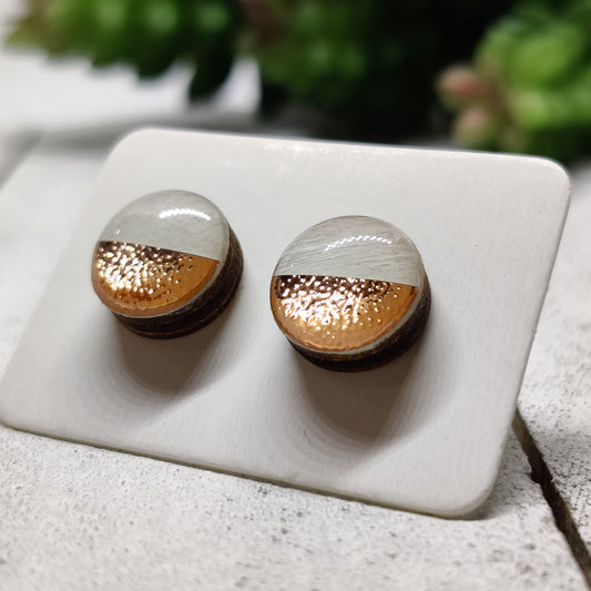Cream and Rose Gold Faux Hammered Metal 10mm Stud Earrings, Handmade, Posts for Sensitive Ears - Candi Cove Designs 