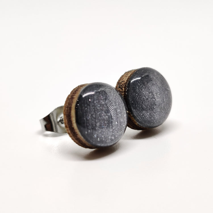 Gunmetal Grey Shimmer Stud Earrings 10 mm, Handmade, Stainless Steel Posts for Sensitive Ears - Candi Cove Designs 