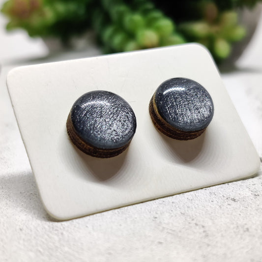 Gunmetal Grey Shimmer Stud Earrings 10 mm, Handmade, Stainless Steel Posts for Sensitive Ears - Candi Cove Designs 