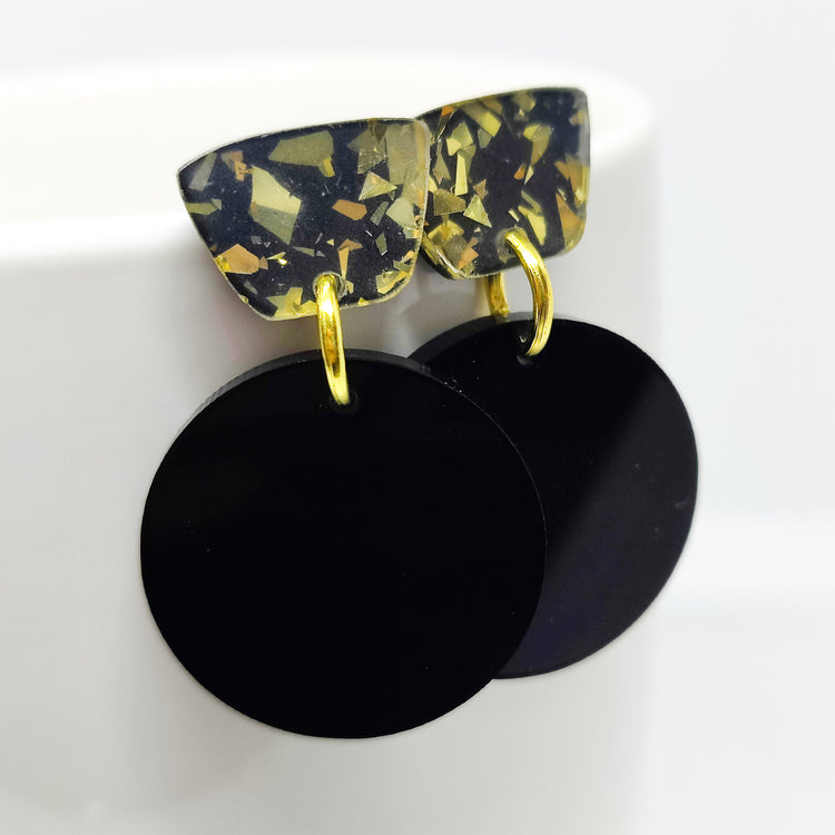 Boho Black and Gold Sparkle Drop Earrings