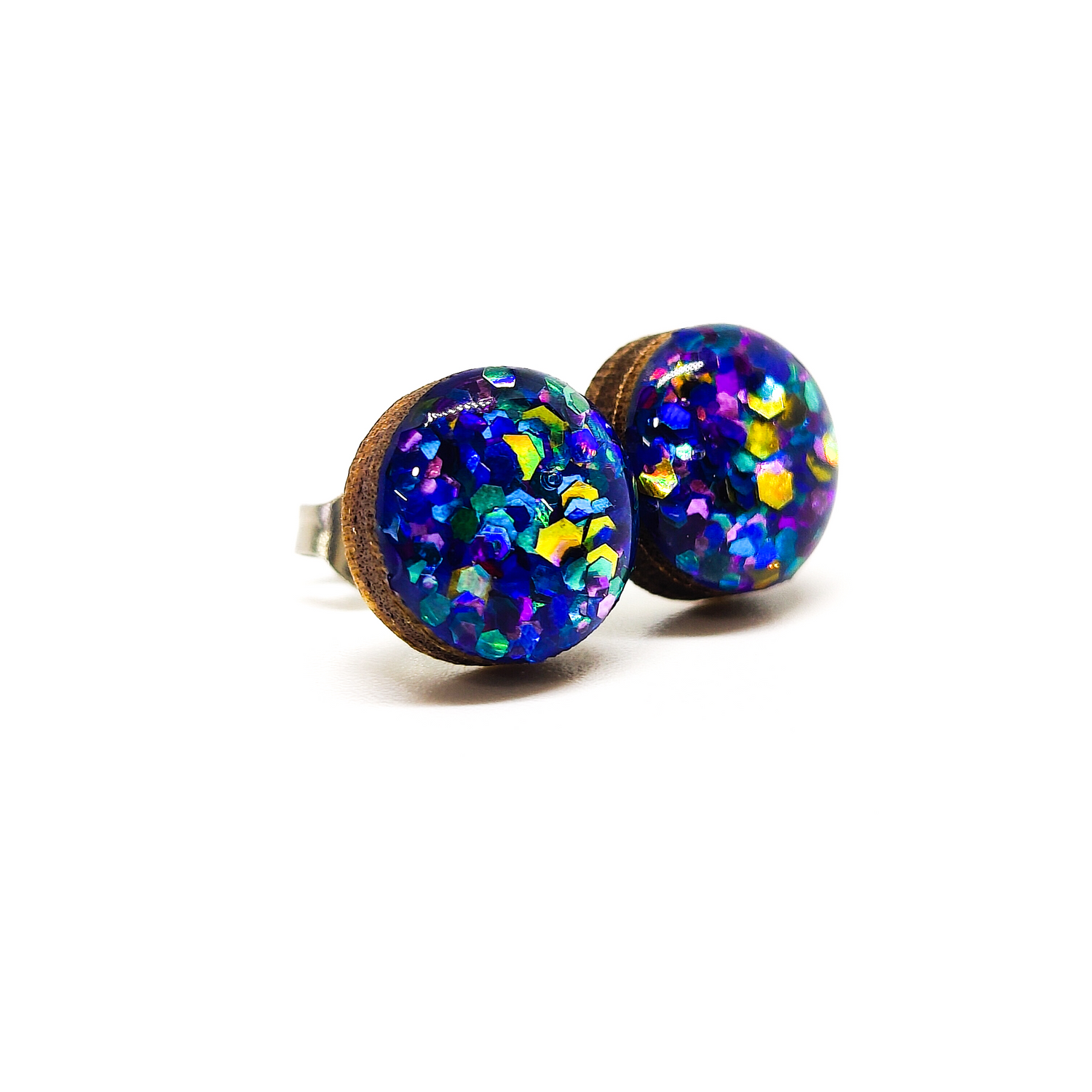 peacock sparkle multiglitter stud earrings by candi cove designs everyday simple stud earrings for sensitive ears