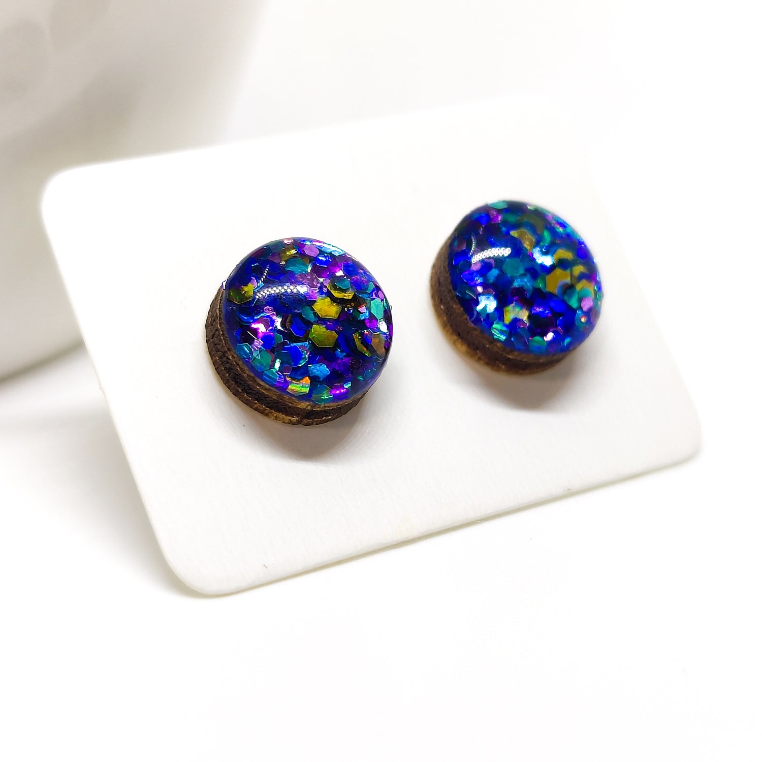 peacock sparkle multiglitter stud earrings by candi cove designs everyday simple stud earrings for sensitive ears