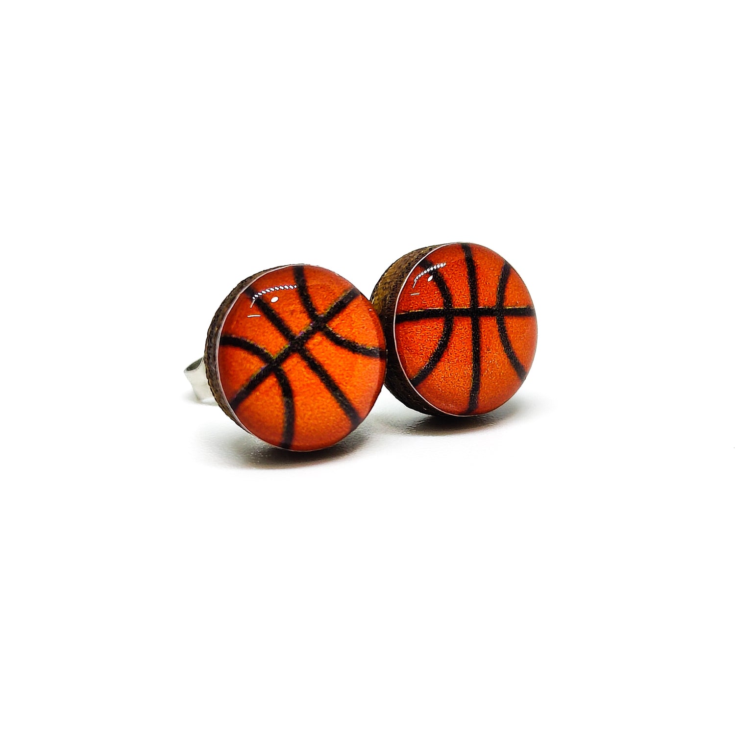 Sports Themed Heart Lightweight Wooden Earrings-Choose Style Basketball