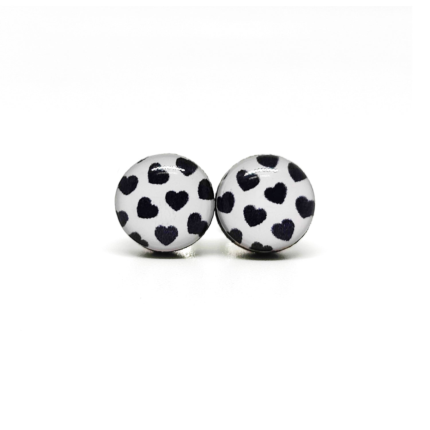 black and white heart stud earrings by candi cove designs everyday simple stud earrings for sensitive ears