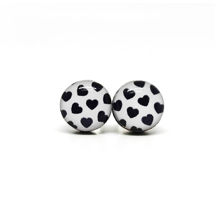 black and white heart stud earrings by candi cove designs everyday simple stud earrings for sensitive ears