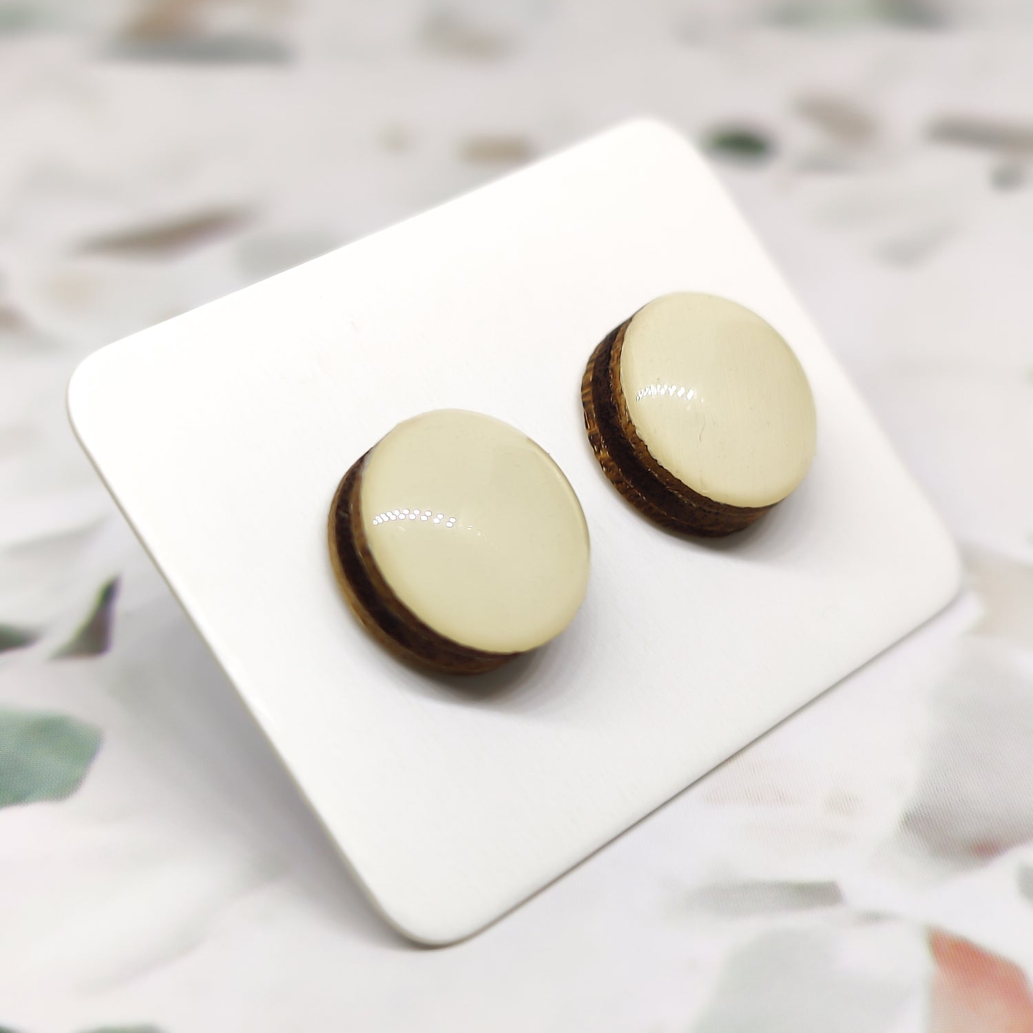 Champagne Off White Earrings | Color Dot Stud Earrings | Resin Earrings | Everyday Earrings | Small Studs | Colorful Earrings | Neutral Circle Studs by Candi Cove Designs