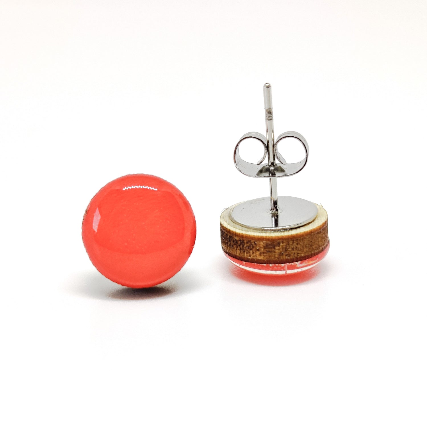 Stud Earrings, Coral, 10 mm, Handmade, Stainless Steel Posts for Sensitive Ears - Candi Cove Designs 