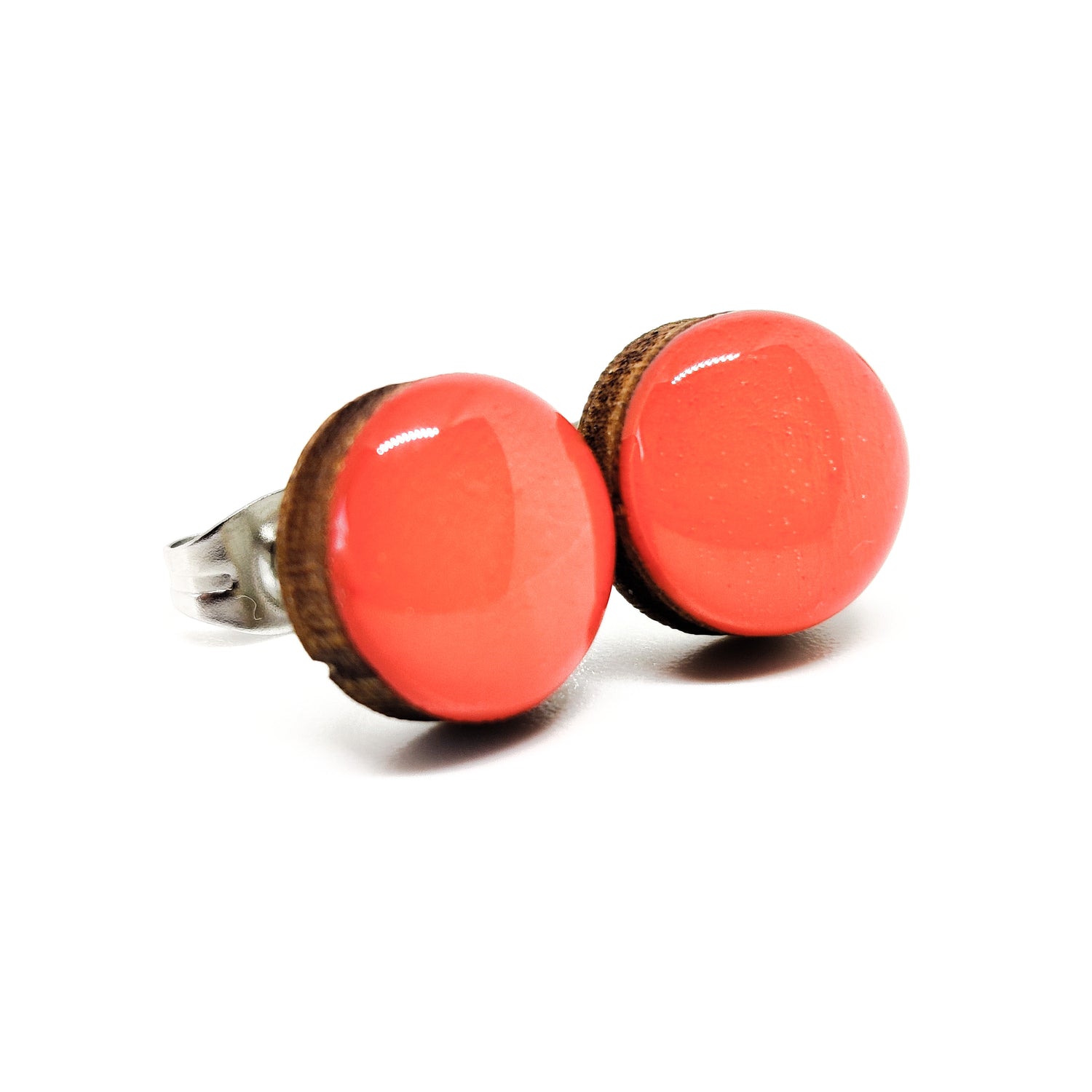 Stud Earrings, Coral, 10 mm, Handmade, Stainless Steel Posts for Sensitive Ears - Candi Cove Designs 
