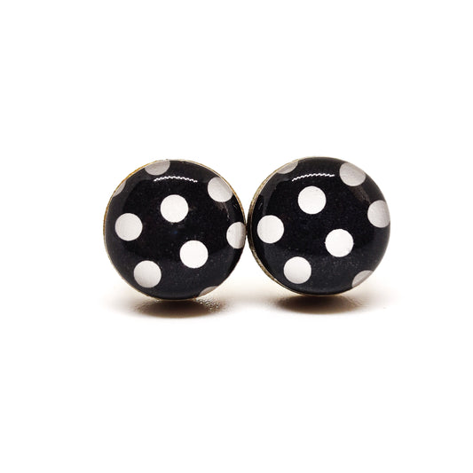 Black and White Polka Dot Candi Cove Designs Fashion earrings Studs small earrings Studs for ears Everyday Simple Stud Earrings for Women and Girls with Sensitive Ears ear rings 