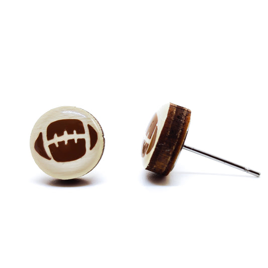 Football 10mm Stud Earrings, Handmade, Stainless Steel Posts for Sensitive Ears - Candi Cove Designs 