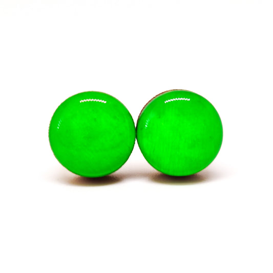 Stud Earrings, Neon Green, 10 mm, Handmade, Stainless Steel Posts for Sensitive Ears - Candi Cove Designs 